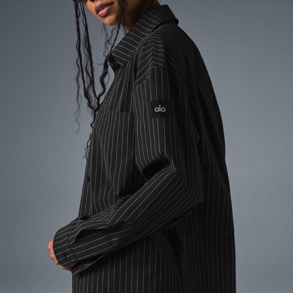 ALO Yoga Tops - Alo Black Pinstripe Button Up Shirt
